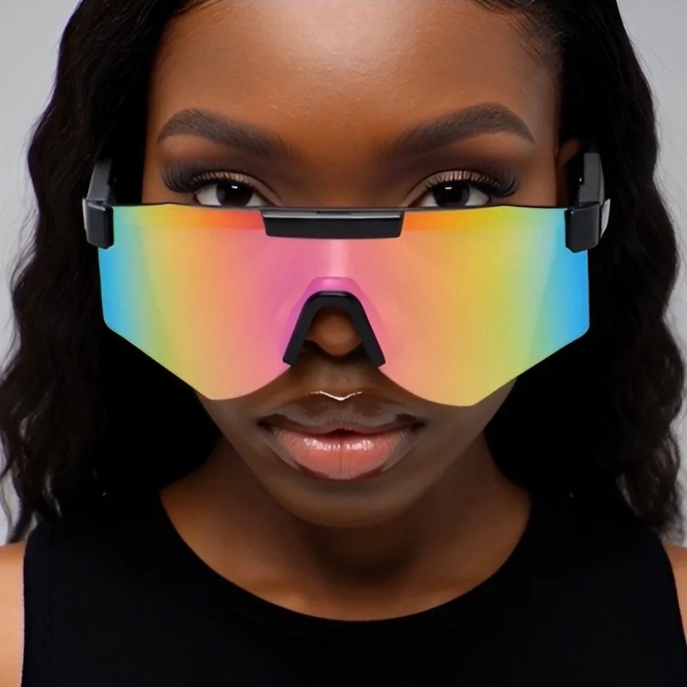 Oversized One Piece Blade Sports Women‎ Rimless Cycling Sunglasses Mirror Lentes